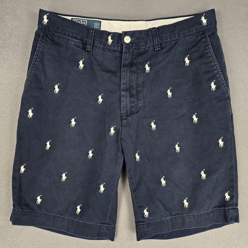Polo Ralph Lauren Shorts Mens 32 Blue Embroidered Pony Chino 10 Inch Inseam